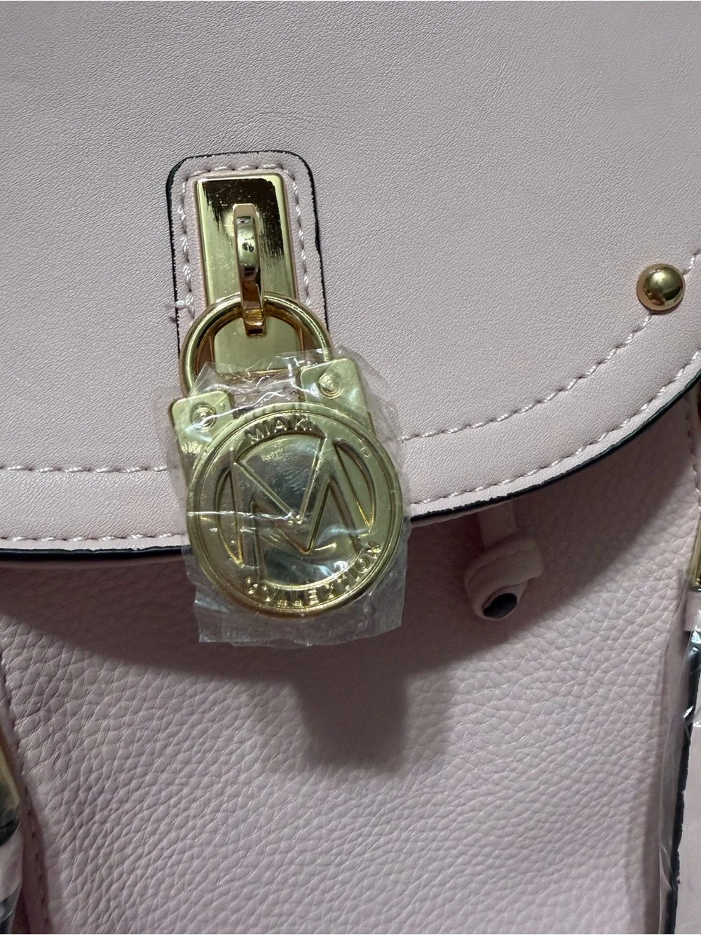 Pink Women's Faux Leather Backpack with Gold Hardware